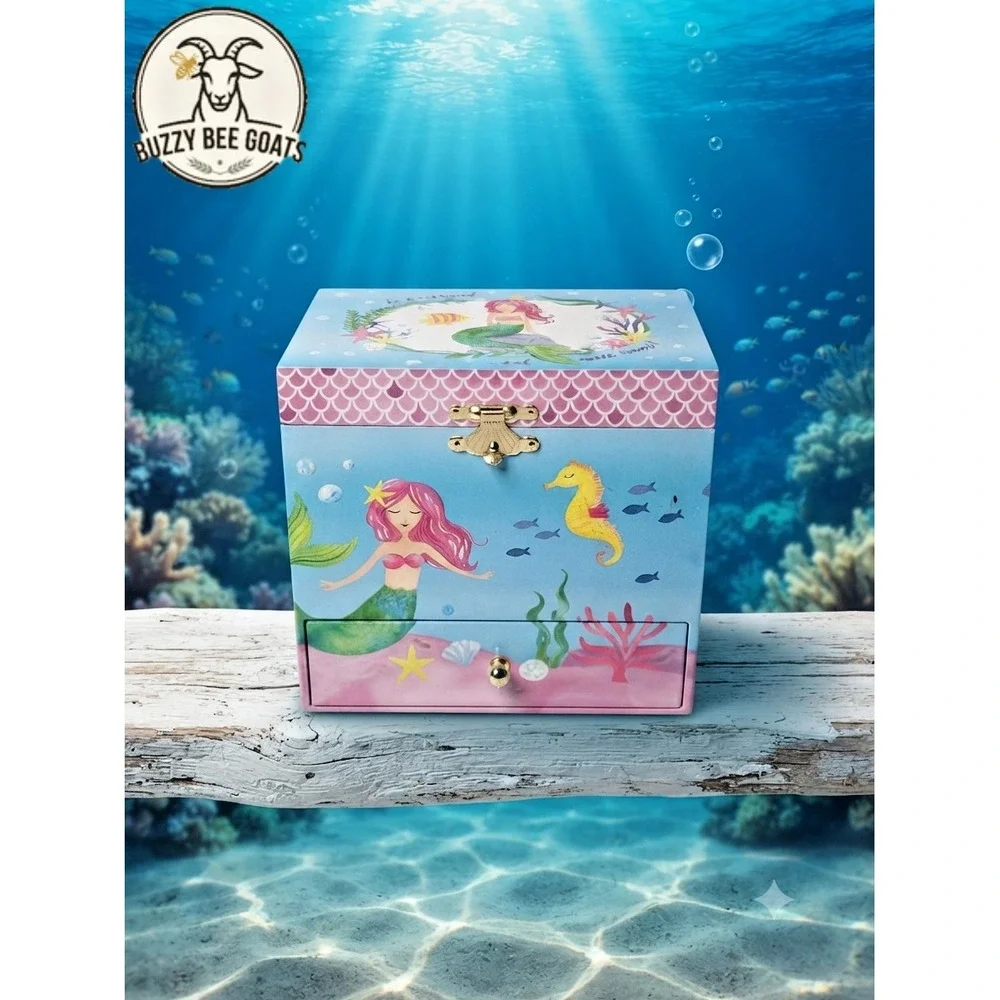 Wooden Musical Jewelry Box,Jewel Keeper Mermaid Design withUnderwater Theme